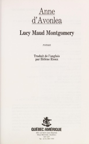 Anne D'Avonlea Lucy Maud Montgomery Book Cover