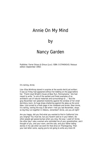 Annie on My Mind Nancy Garden Book Cover