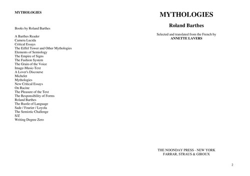 Mythologies Roland Barthes Book Cover