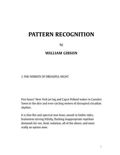 Pattern Recognition William F. Gibson Book Cover