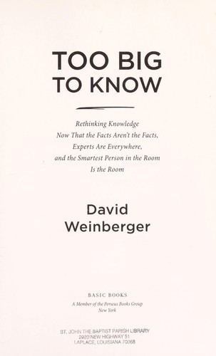Too Big to Know David Weinberger Book Cover