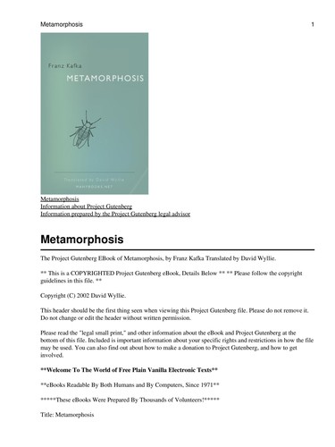 The Metamorphosis Franz Kafka Book Cover